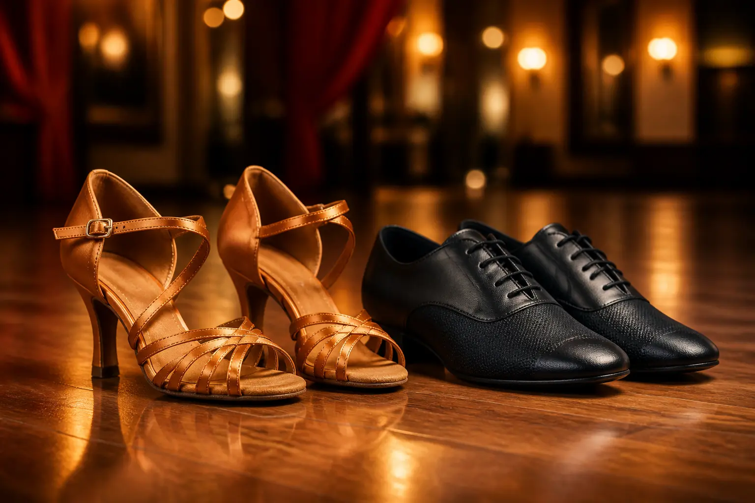 Elegante Tanzschuhe f&uuml;r Damen und Herren auf einer Tanzfl&auml;che